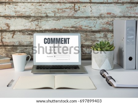 Digital composite of Comment text and graphic on laptop screen