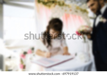 Blur wedding ceremony. Exit registration