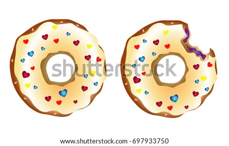 Donut with heart on white background