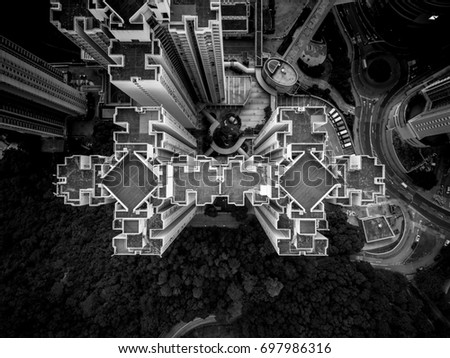 Aerial view of Hong Kong City and building black and white 