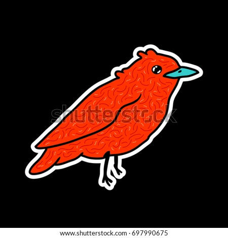 Bird. Cartoon orange bird on black background isolated. Stock Vector Illustration. Cartoon style.