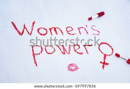 Women Girl Power, red lipstick. Feminism, women's equality day.Female gendel  symbol.