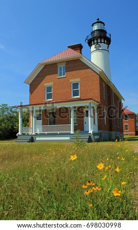 Michigan lighthouse/au sable lighthouse/lighthouse with blue sky