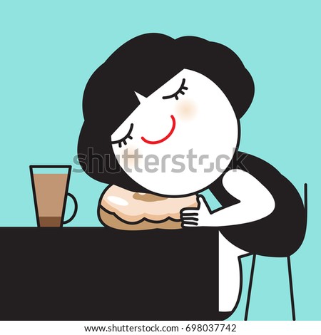 Girl Falling Asleep While Eating Concept Card Character illustration