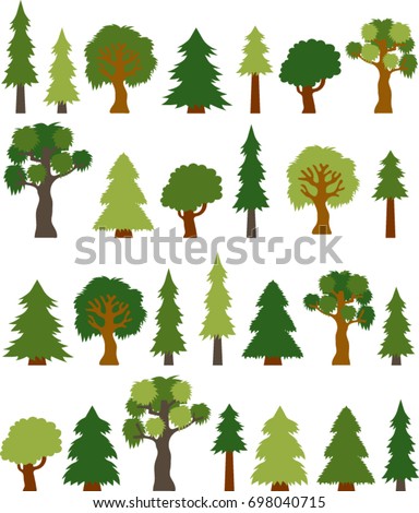 Variety Clip-art Tree Collection, Color, Vector Illustration