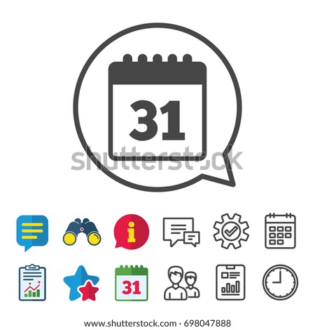 Calendar sign icon. Date or event reminder symbol. Information, Report and Calendar signs. Group, Service and Chat line icons. Vector