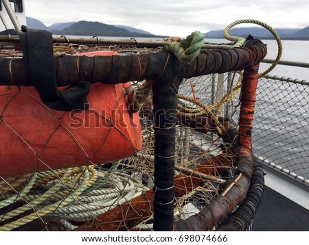 An up close picture of a crab pot used for crab fishing in Alaska