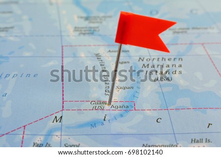 Guam flagged on map in Micronésia, USA