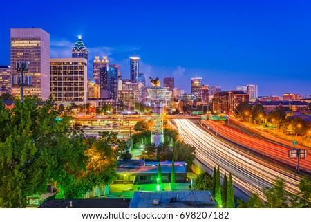 Atlanta, Georgia, USA downtown cityscape at night.