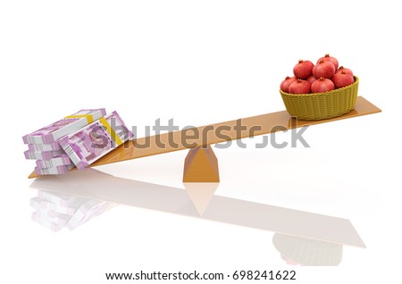 Indian Currency with pomegranate - 3D Rendered Image