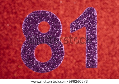 Number eighty-one purple color over a red background. Anniversary. Horizontal