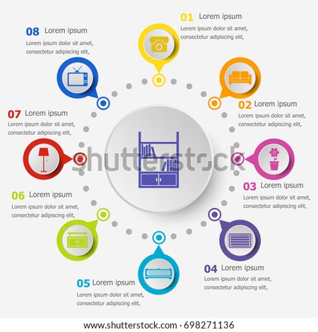  Infographic template with living room icons, stock vector