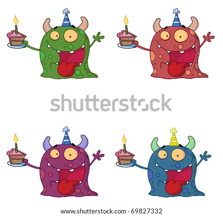 Birthday Monster Wearing A Party Hat And Holding A Slice Of Cake Collection