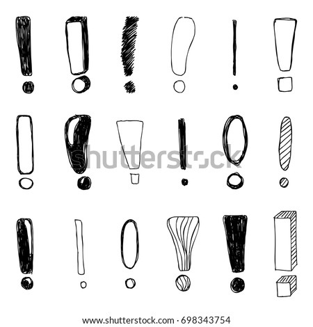 Set of hand drawn Sketch exclamation marks. Vector illustration. Royalty-Free Stock Photo #698343754