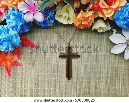 Christian Cross necklace with various colorful flowers decoration