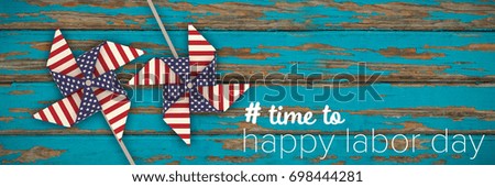 Digital composite image of time to happy labor day text against wood panelling