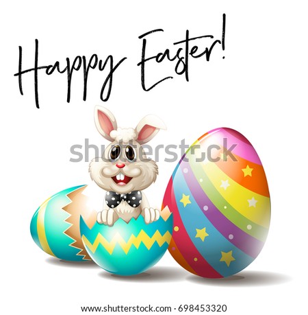 Easter bunny with colorful eggs illustration