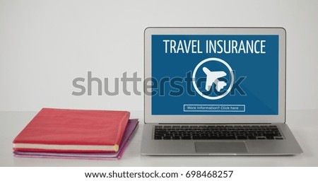 Digital composite of Computer with travel insurance concept on screen