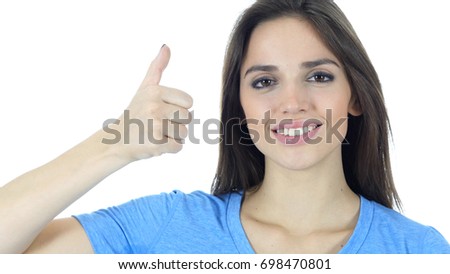 Thumbs Up By Young Woman, White Background