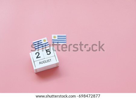 AUGUST 25 Wooden calendar Concept independence day of Uruguay and Uruguay national day.top view with space for your text