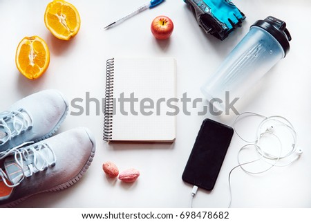 Workout and fitness,Planning control diet concept on a white background