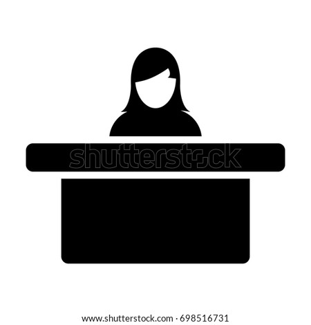 Woman Office Worker Icon Person on Help Desk Service and Working in Glyph Pictogram illustration