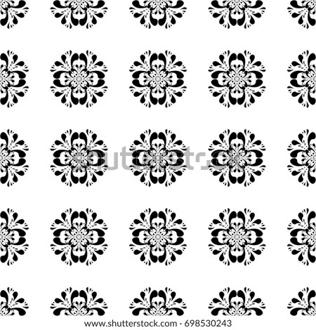 Black and white floral ornaments. Seamless background for wallpapers, fabrics. Vector illustration