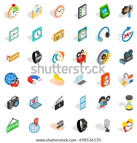 Modern device icons set. Isometric style of 36 modern device vector icons for web isolated on white background