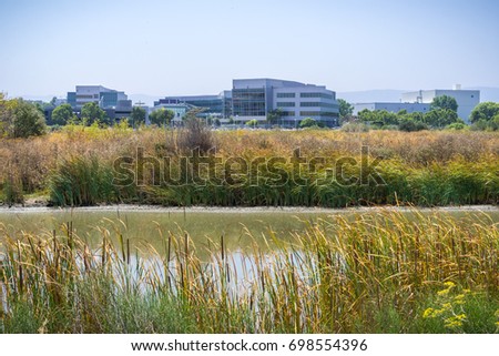 Waterway in the south of San Francisco bay; Yahoo HQ in the background; Sunnyvale, California