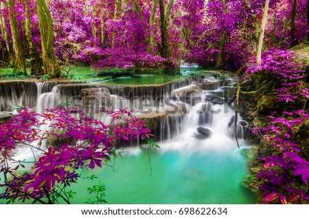 Huay Mae kamin waterfall in autumn forest, Kanchanaburi,thailand Royalty-Free Stock Photo #698622634