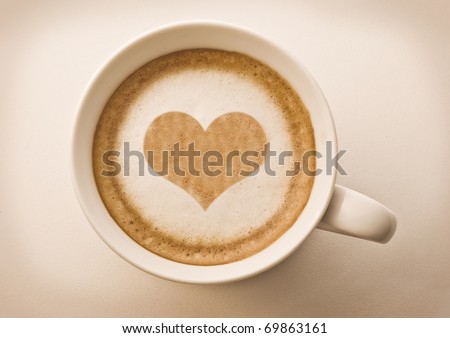 love cup , heart drawing on latte art coffee Royalty-Free Stock Photo #69863161
