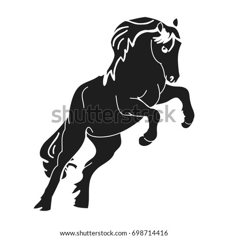 The horse stood on its hind legs. Black silhouette of a prancing stallion on a white background, vector