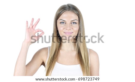 Woman Showing Ok Sign, White Background