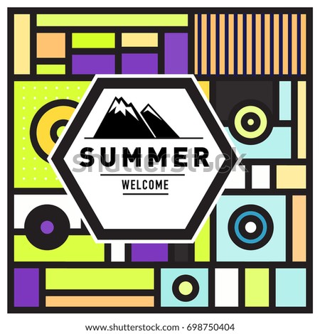 Abstract Geometric Summer poster and banner. Fashion and Travel discount and Promotion design with retro style. Vector illustration with special holiday offer.
