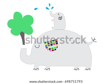 Earth day concept. Cute Elephant growing tree and watering it 