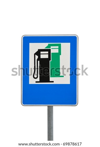 road sign petrol station isolated on white background