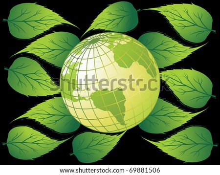 abstract green leaf background with globe