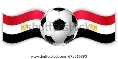 Egyptian and Egyptian wavy flags with football ball. Egypt combined with Egypt isolated on white. Football match or international sport competition concept.