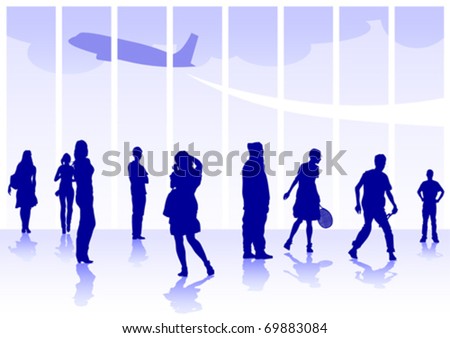 Vector drawing silhouette crowds man and women