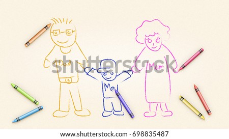 Drawing of my happy family using crayon