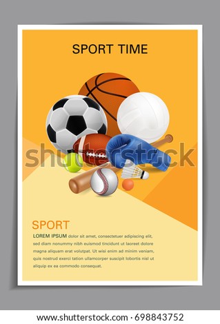 Sport equipment poster design, Front page, Web design, Brochure design template vector. report magazine poster. Cover book portfolio  concept in American standard paper sizes layout.