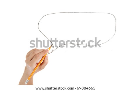 comics bubble and hand with pencil  isolated on white background
