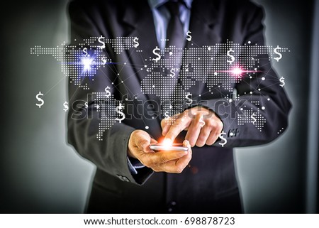 Media worldwide technology connection and make money concept . Mixed media High Dynamic Range tone Royalty-Free Stock Photo #698878723