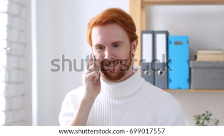 Talking on Phone, Man with Red Hairs Attending Phone Call