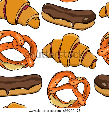 Vector seamless pattern with hand drawn traditional pastry. Beautiful food design elements.