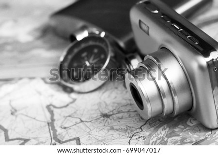 Compass and a camera on the map
