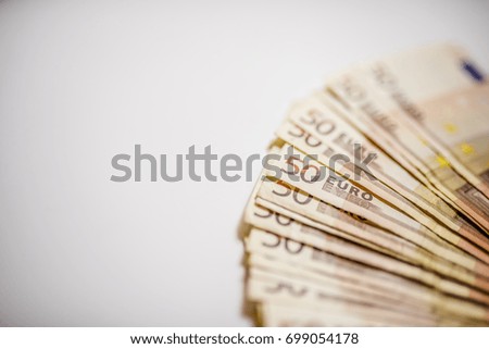 Background of euro banknotes. European Map on â?¬50 Note. Envelope of money