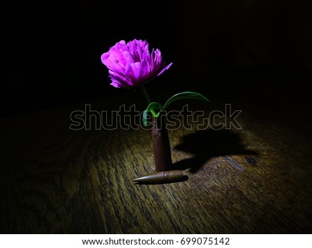 Flower in a bullet shell in the darkness