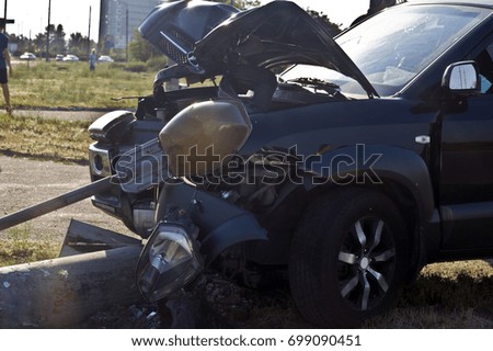 Crash car on the accident site