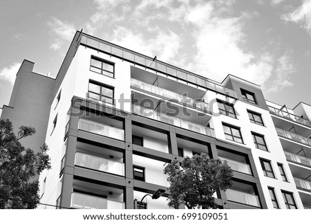  Modern, Luxury Apartment Building.Black and white.